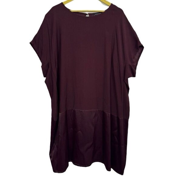 Universal Standard Avenir Double Luxe Satin Short Sleeve Dress Burgundy XL 26/28 - Picture 3 of 10